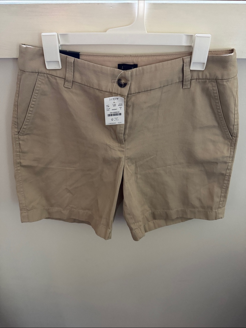 J. Crew 7” Chino Shorts Women’s Light Khaki 100% Cotton Twill NWT Size 6